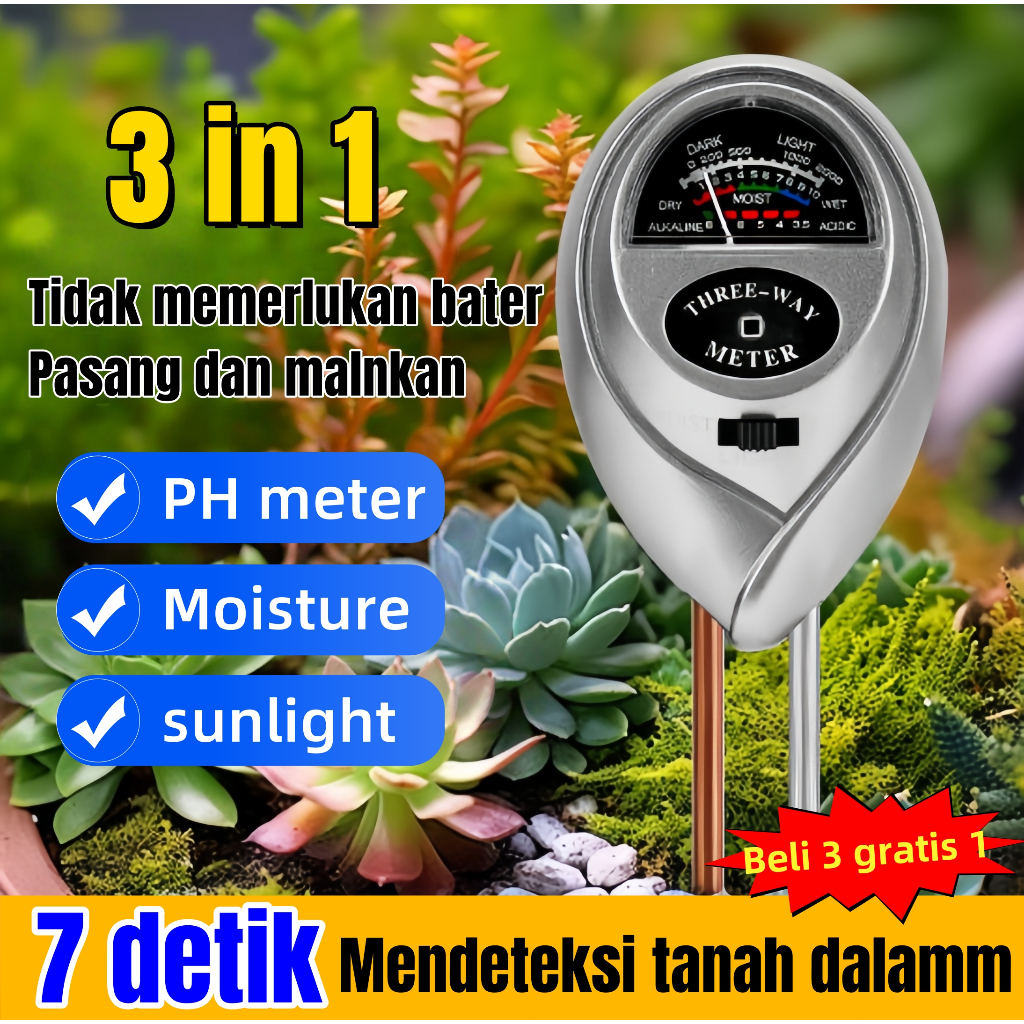 Alat ukur PH tanah  pengukur ph tanah pertanian digital ori   akurat 3 in 1  moisture PH sunlight me