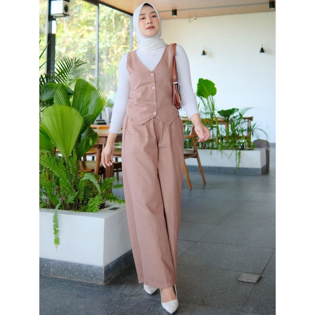 Arumi Vest Set Celana Kulot Wanita | Outfit Elegan Jumbo Katun Premium Korean Look Kekinian