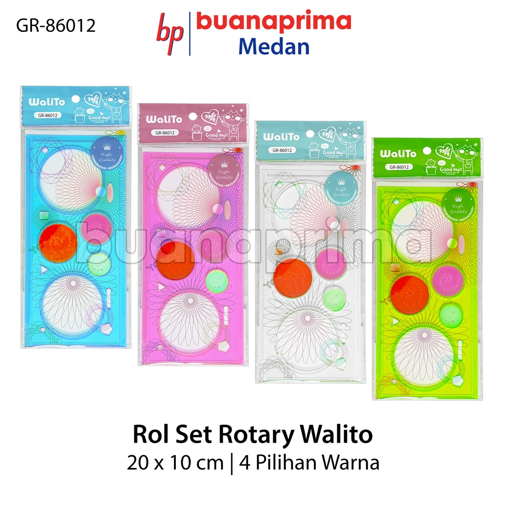 

ROL SET ROTARY Walito GR-86012 Tebal Penggaris Drawing Geometric Ruler Hijau Pink Merah Biru Bening 20x10 cm