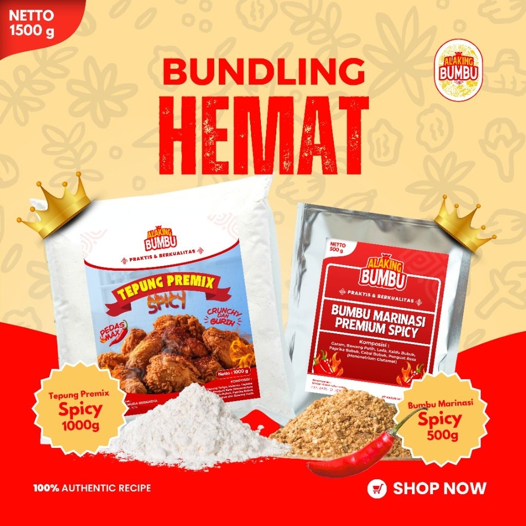 

ALAKING BUMBU Bundling Paket Hemat Tepung Premix Spicy & Bumbu Marinasi Spicy Siap Pakai