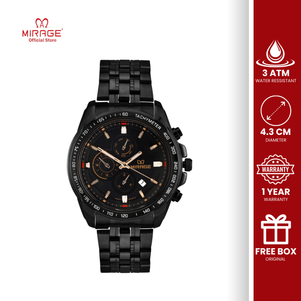 Mirage Watch Jam Tangan Chrono Pria Analog Formal Sporty Original Hitam 8535 / 8883 M Anti Air 3ATM