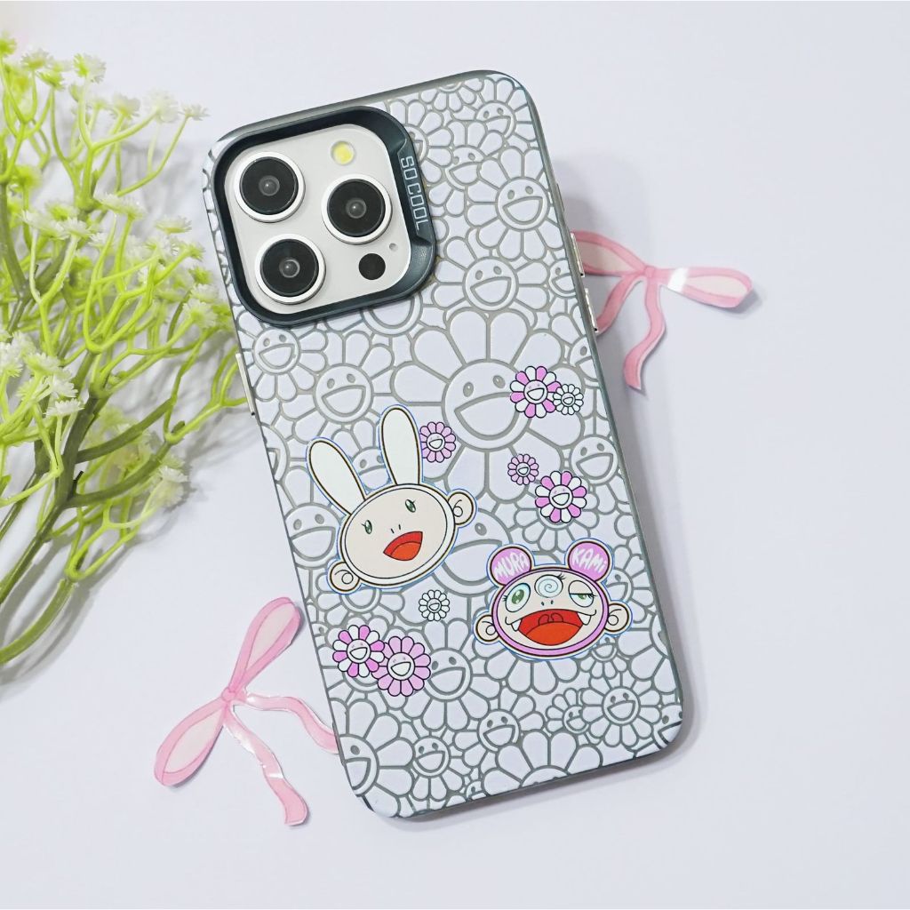 Case Hologram Black Motif Takashi Murakami Soft Colour Cute Untuk Type Hp Iph*ne [IMC-02]