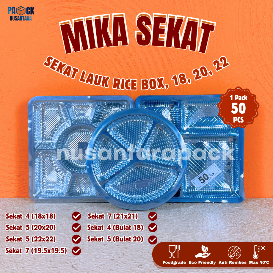 Mika Sekat Lauk Kotak Bulat Isi 4 5 7 Tray Plastik Pemisah Lauk Box Makanan Kotak Nasi Catering