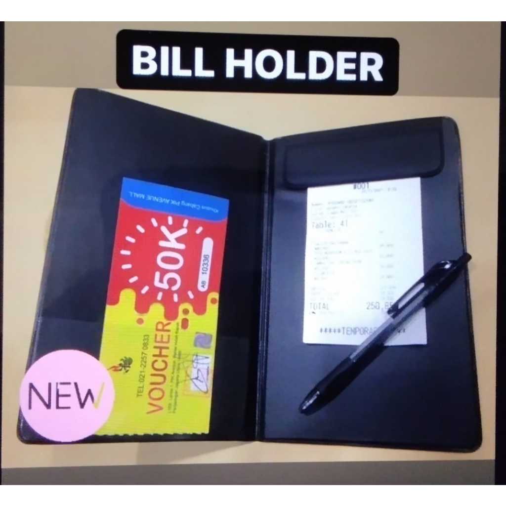 

bill holder yusinka ( untuk jepit nota pembelian ) restoran / toko polos warna hitam map pembayaran bayar