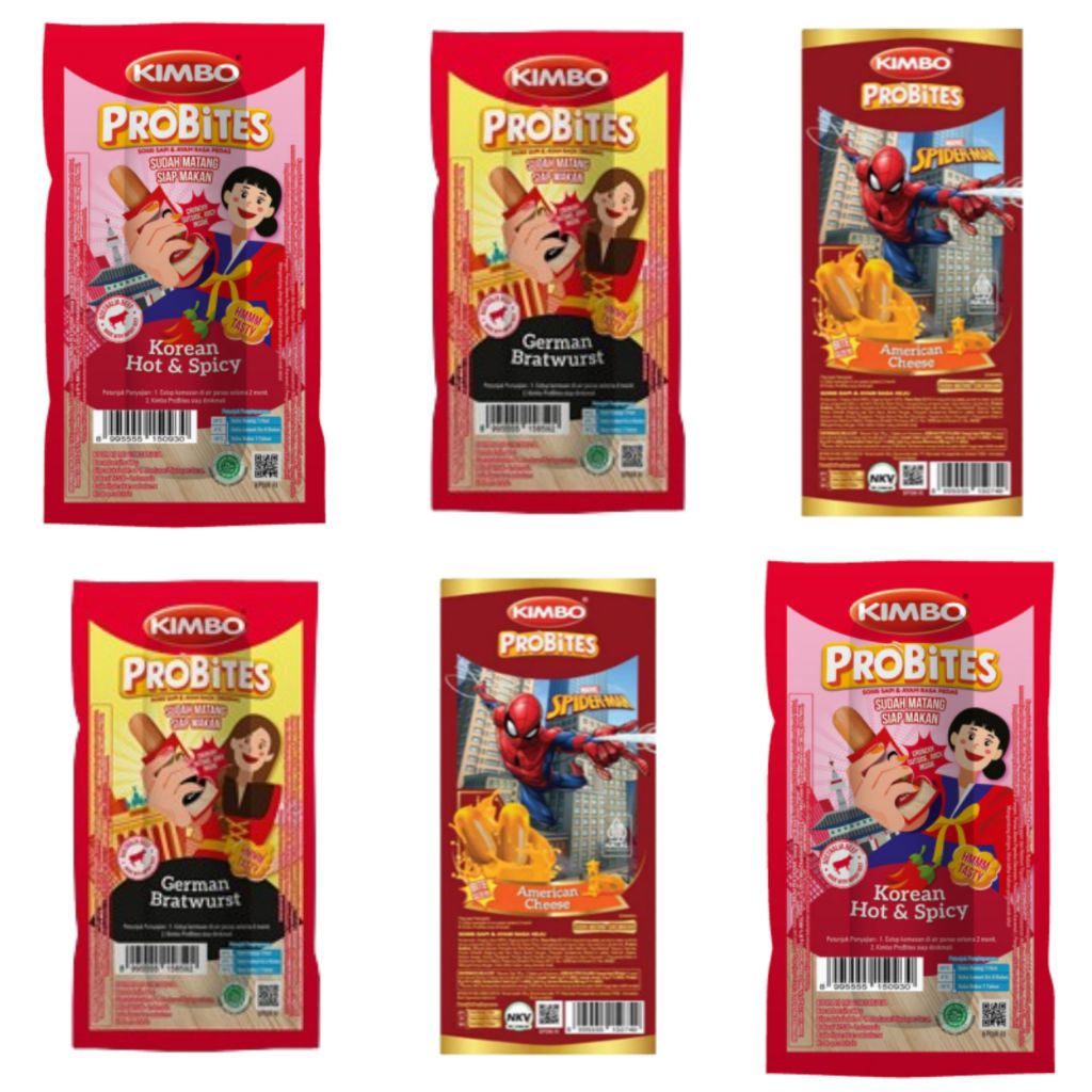 

Kimbo Probites Sosis Sapi & Ayam Korean Hot & Spicy 60 Gram / Kimbo Probites Sosis Sapi & Ayam American Cheese 60 Gram / Kimbo Probites Sosis Sapi & Ayam German Bratwurst 60 Gram