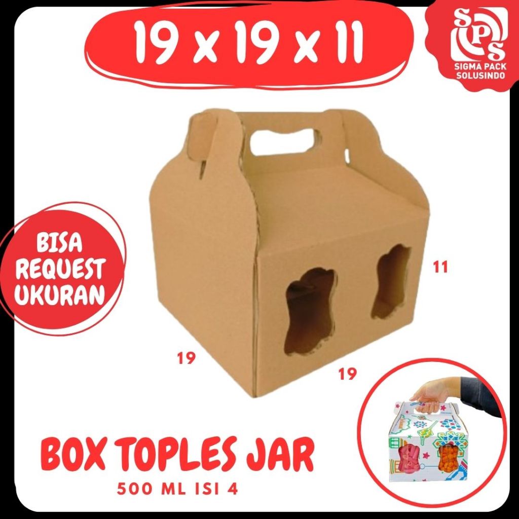 

Box Kue Kering 19x19x11 Jinjing (KUKER TOPLES JAR 500ml ISI 4) Kardus Lebaran Idul Fitri Hampers