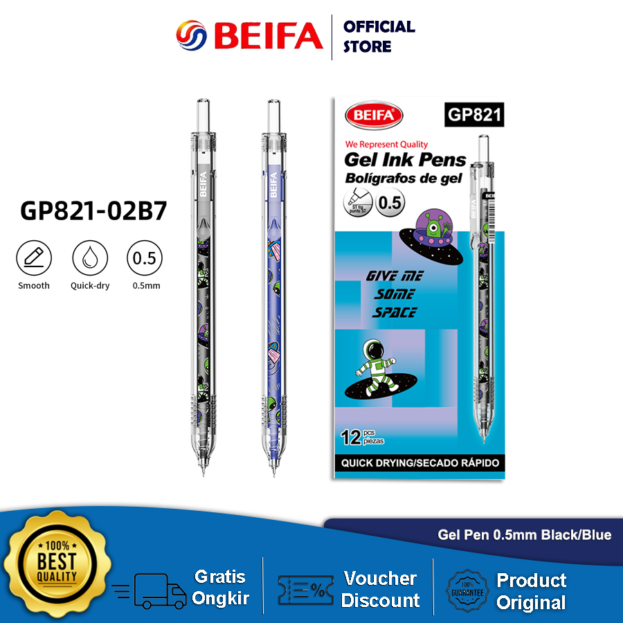 

Beifa Gel Pen 0.5mm Black / Blue Tinta Halus Motif Planet Lucu GP821