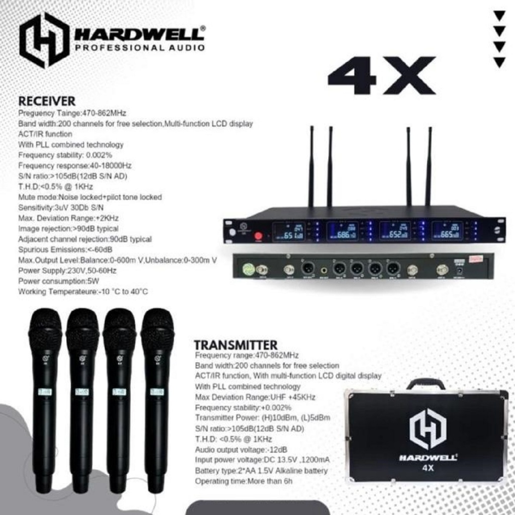 Mic wireless hardwell 4x original 4 mic handheld free koper