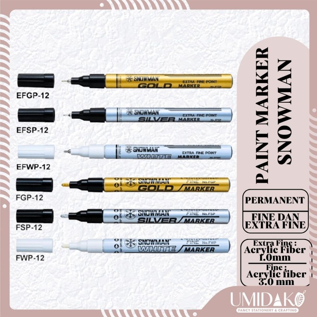 

[UMIDAKO] SPIDOL SNOWMAN PAINT MARKER FINE & EXTRA FINE (GOLD, WHITE, & SILVER)