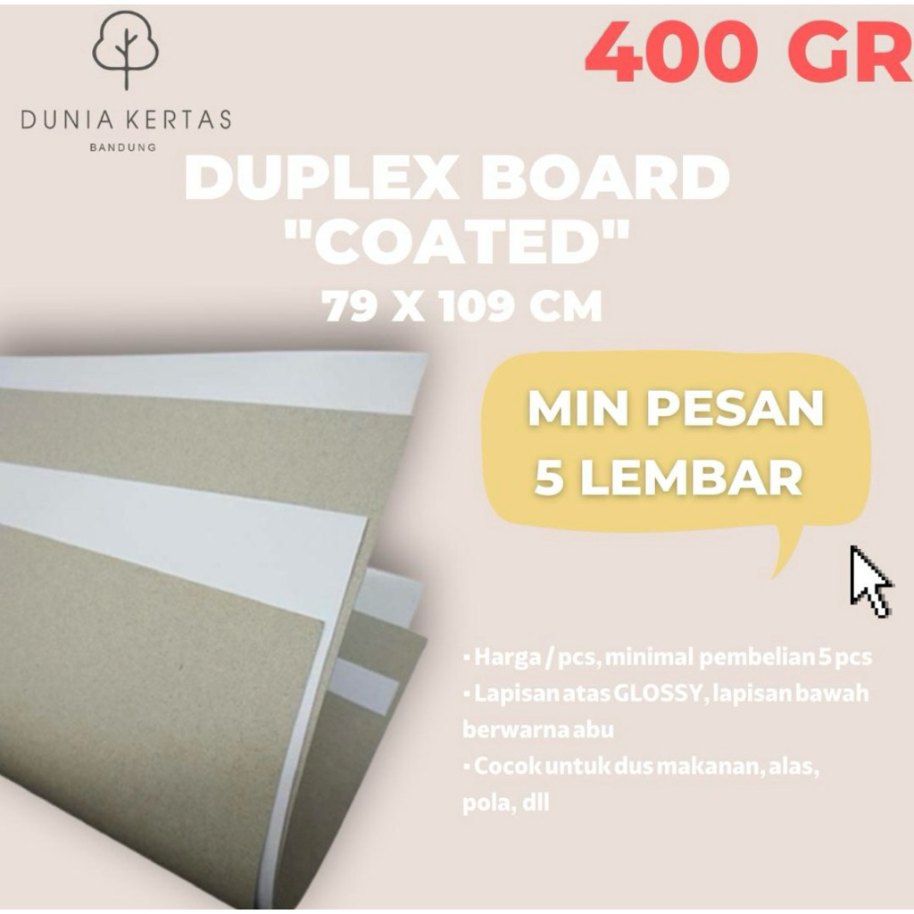 

kertas karton duplex COATED 400gr (79 CM x 109 CM)
