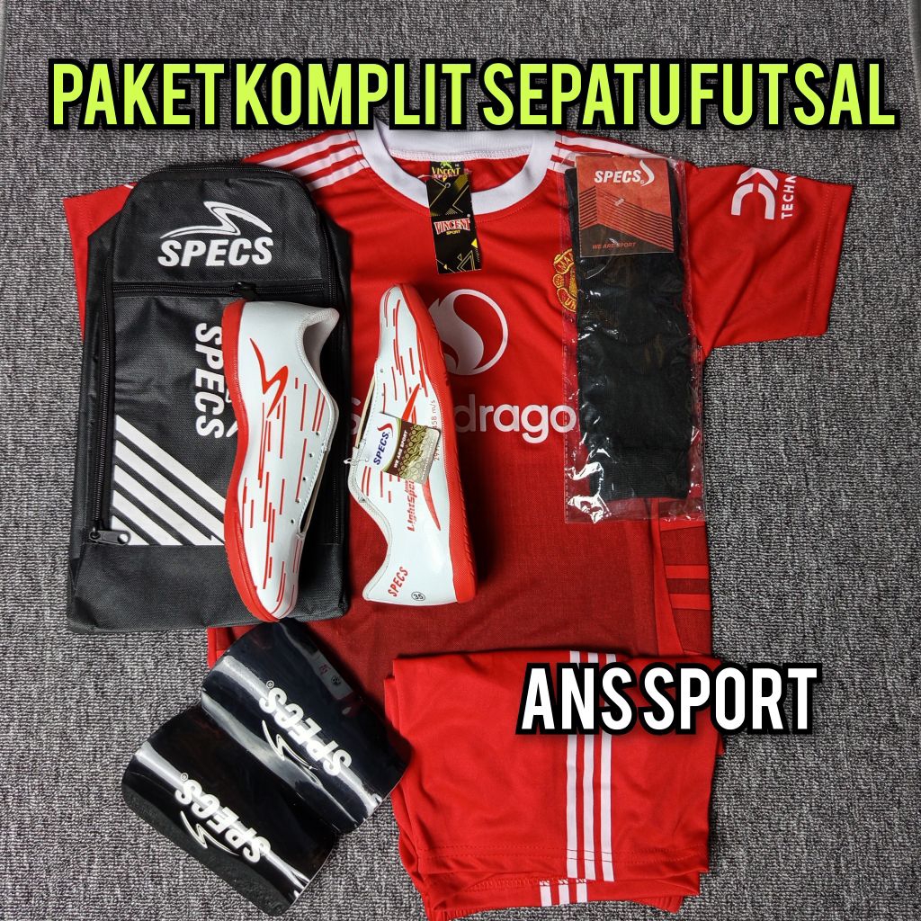 TERMURAH Sepatu Futsal Anak Specs LS Merah Putih Terbaru  free Tas Jinjing Dekker Kaos Kaki Setelan 