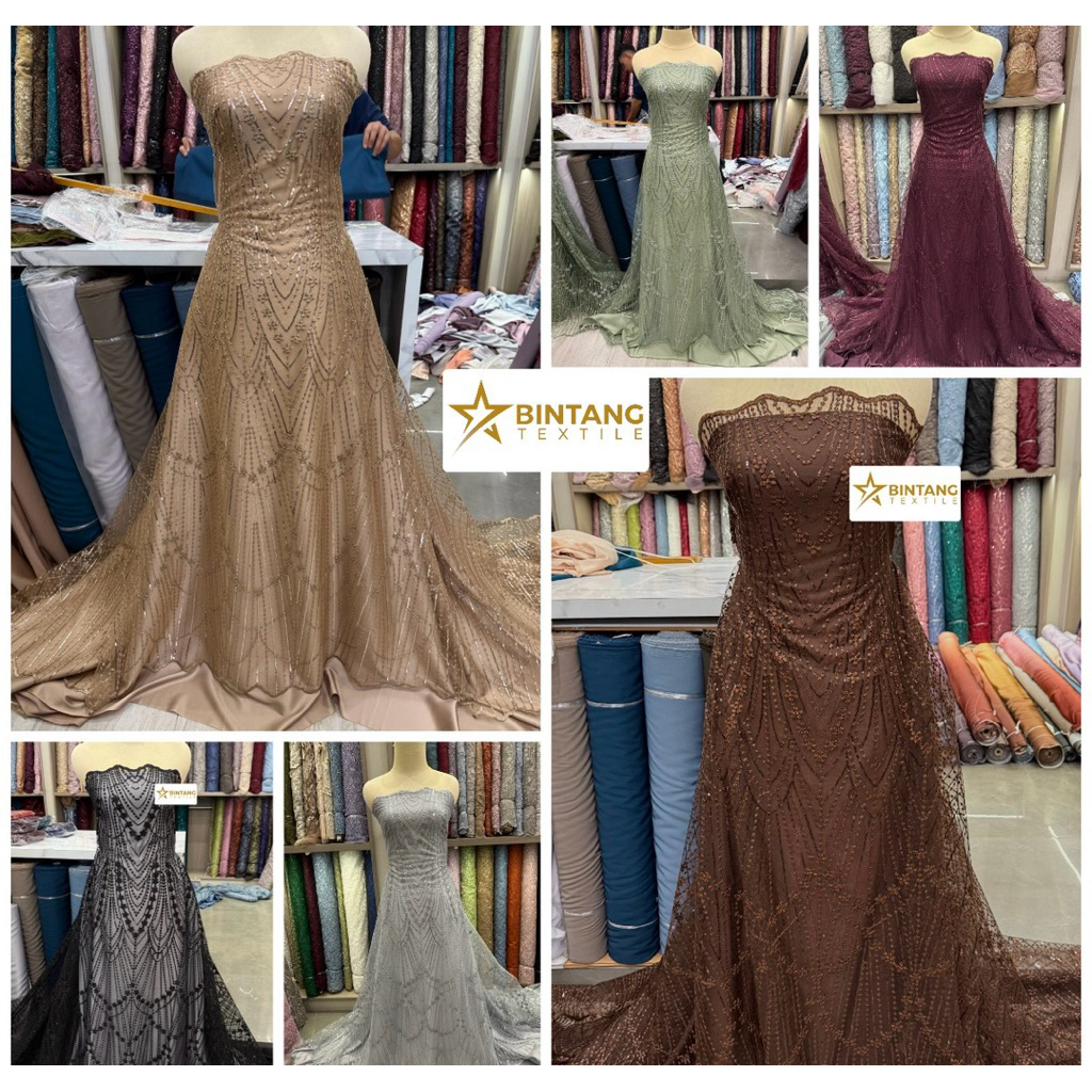 Kain tile brokat bordir payet premium Pyramid / bahan gamis kebaya tunik