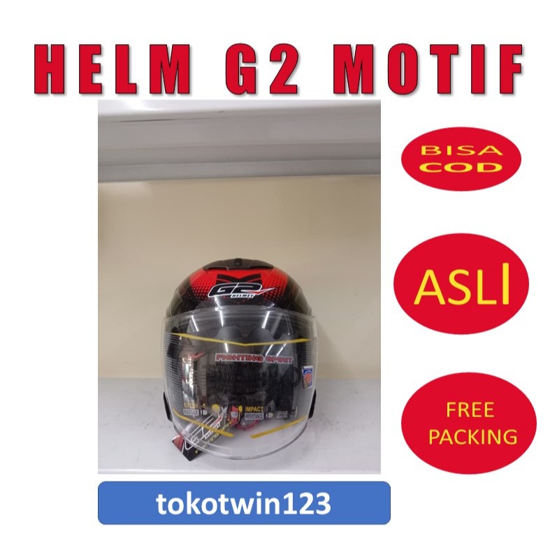 HELM G2 OPTIMAX MOTIF ORIGINAL DOUBLE VISOR HELM BERSTANDAR SNI MOTIF PREDATOR BLACKRED