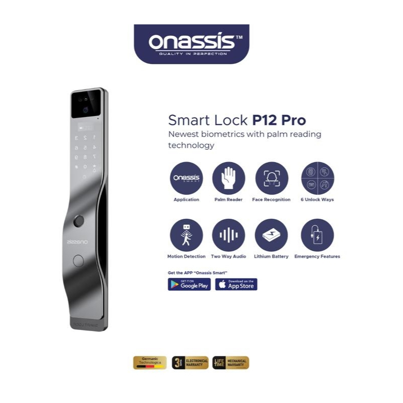 ONASSIS SMART DOOR LOCK P12 PRO FACE RECOGNITION INFRARED