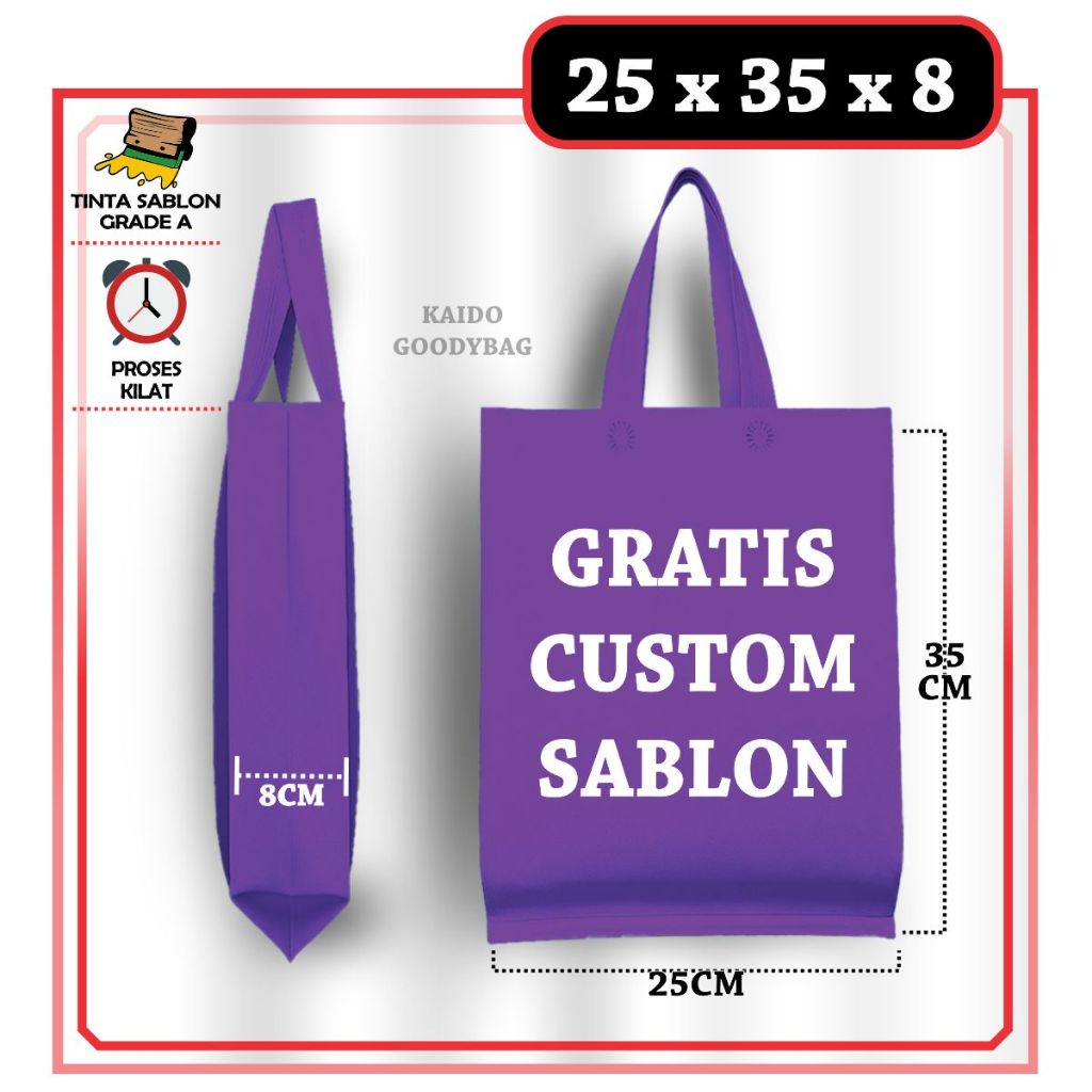 

Tas Spunbond Sablon Goodie Bag Custom Sablon 25x35 Tas Belanja Tas Sablon Tas Souvenir Tas Promosi Tas Ultah Sablon Tas Seminar Tas Hajatan Tas hidangan Goodybag Sablon Goodybag Promosi Tas Kado