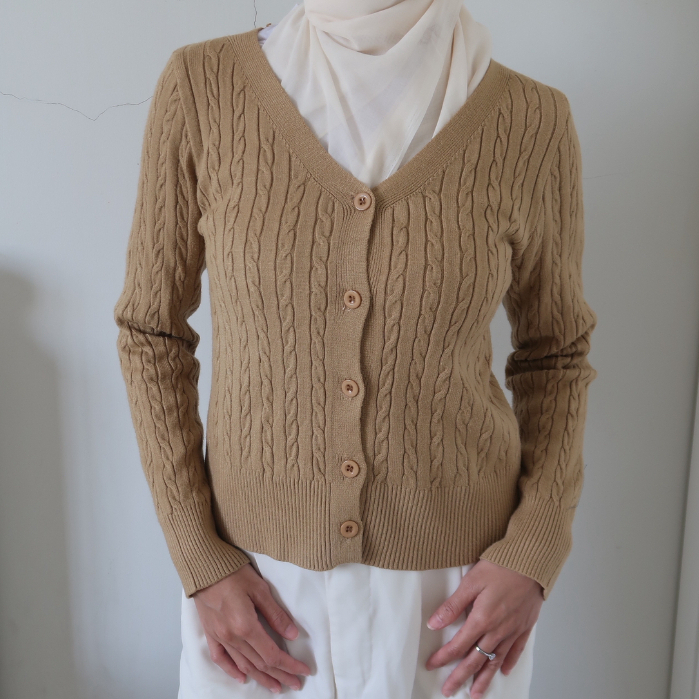 FREJA | Polo Cable Knit Cardigan -  Kardigan Rajut Wanita - Women's Classy Knit Cardigan
