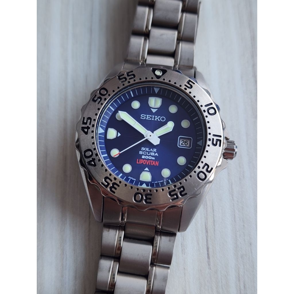 Seiko Scuba Solar Titanium x LIPOVITAN V145-0AH0 Blue Dial JDM Made In Japan