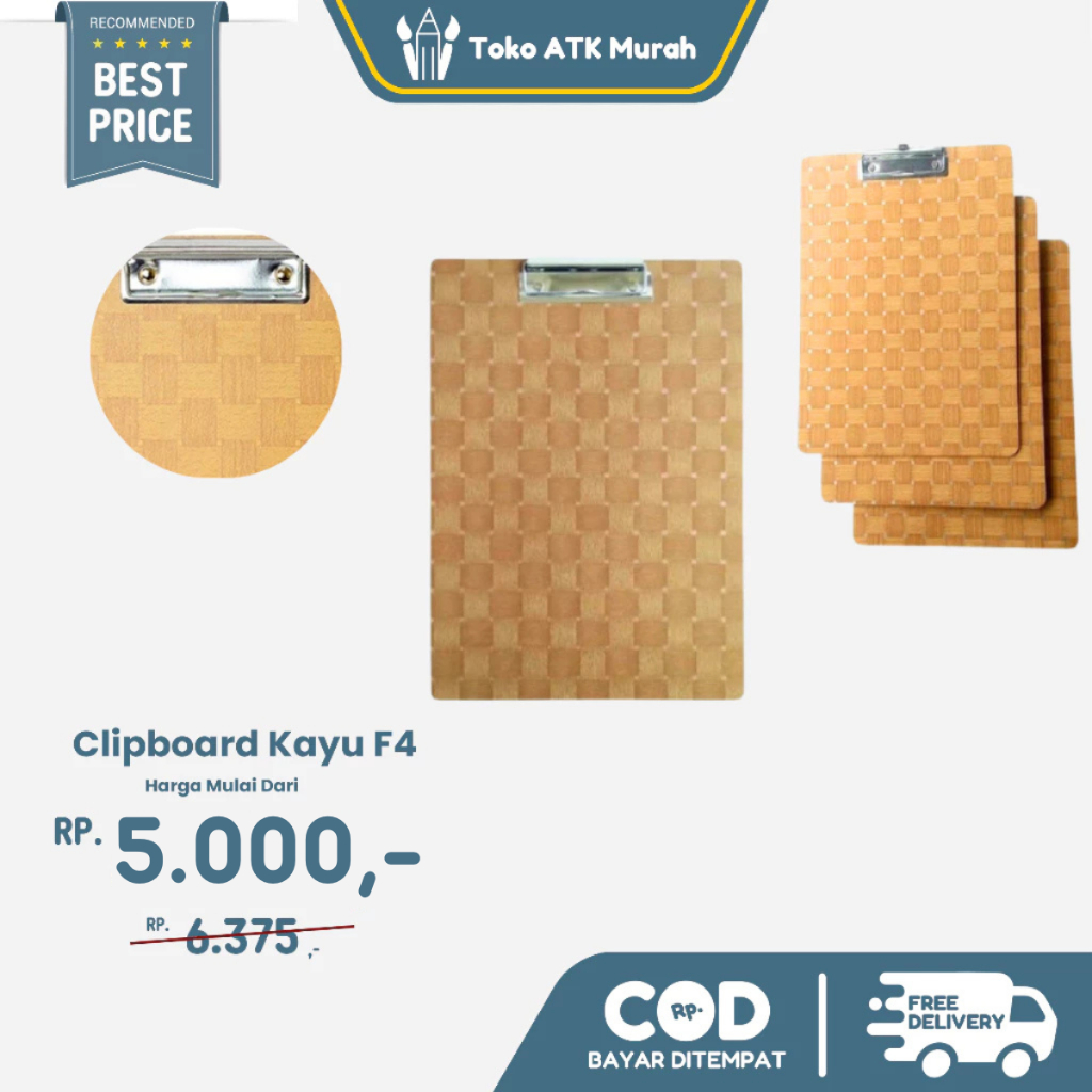 

Clipboard - Papan Jalan - Papan Dada Kayu F4 Folio Clip Board