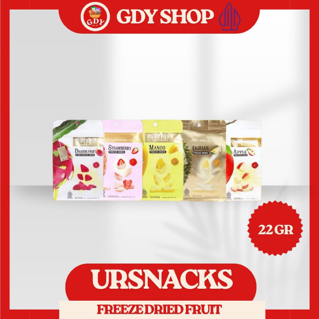 

URSNACKS Freeze Dried Fruit |Halal | Dragon Fruit | strawberry | Apel | Durian | Mangga | 22gr