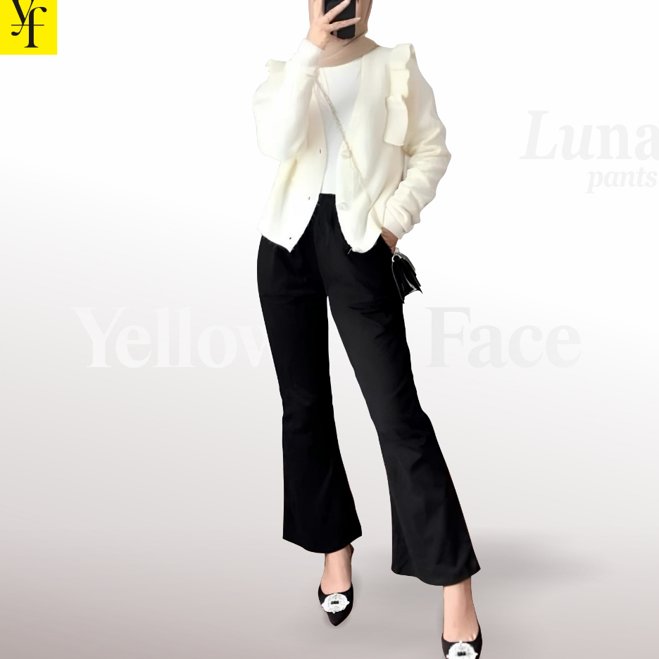 Yellowface Luna Cutbray Pants Celana Panjang Wanita Formal Casual Katun Stretch Elastis BB Jumbo