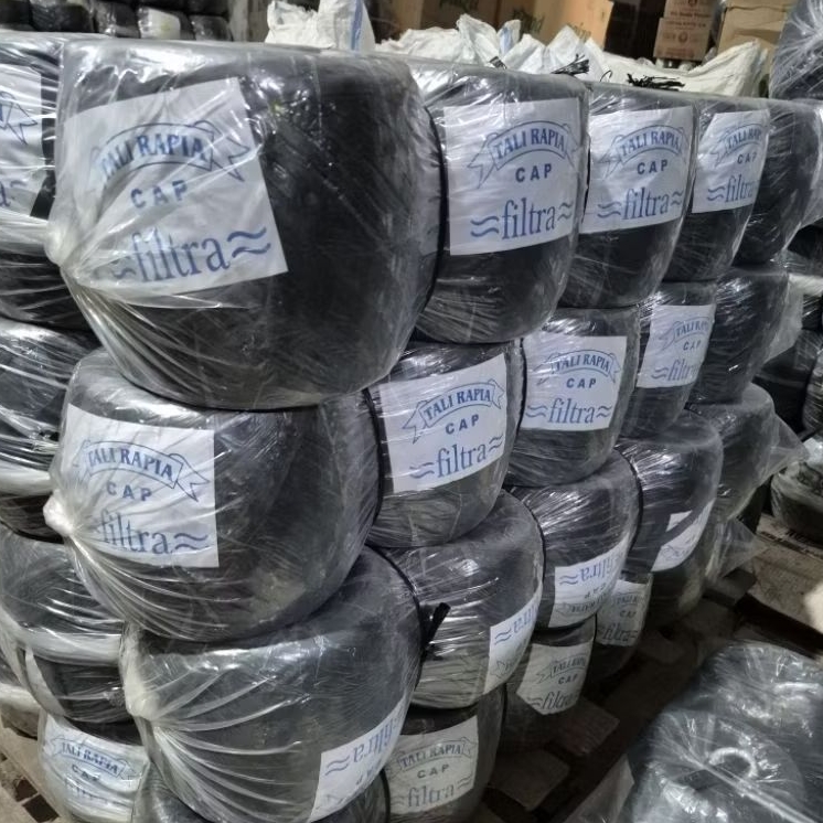 

15 ROLL Tali Rafia Hitam Kilat Premium (1 Bal) per roll 1 Kg Filtra
