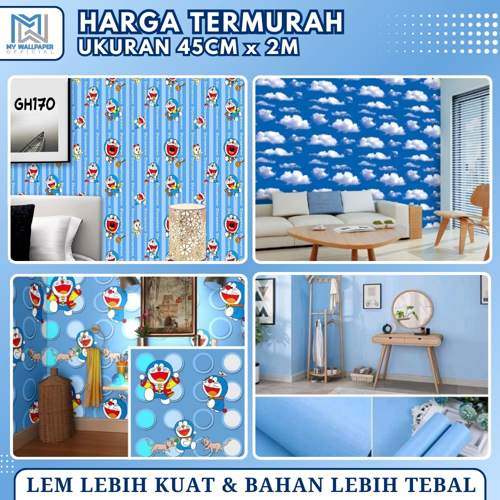 Walpaper Kamar Anak Laki Laki Wallpaper Stiker Dinding Kamar Tidur Anak Motif Doraemon Biru Putih