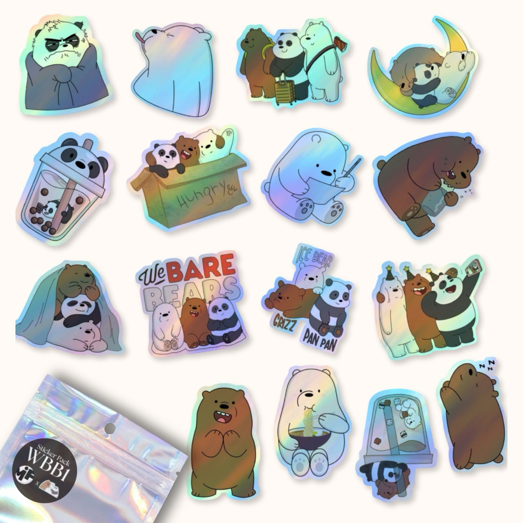 

[1 Pack] Sticker Hologram We Bare Bears Premium Laminasi , Stiker Hologram Cartoon We Bare Bears Premium Dekorasi Laptop Tumblr Gitar