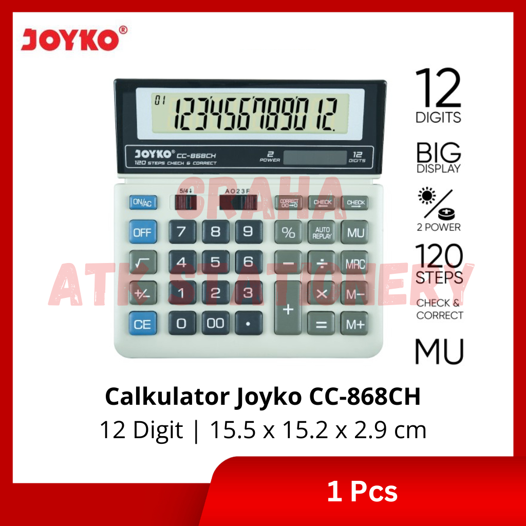 

[1 Pcs] Calculator 12 Digit Joyko CC-868CH / Kalkulator 12 Digit Joyko CC-868CH Check&Correct