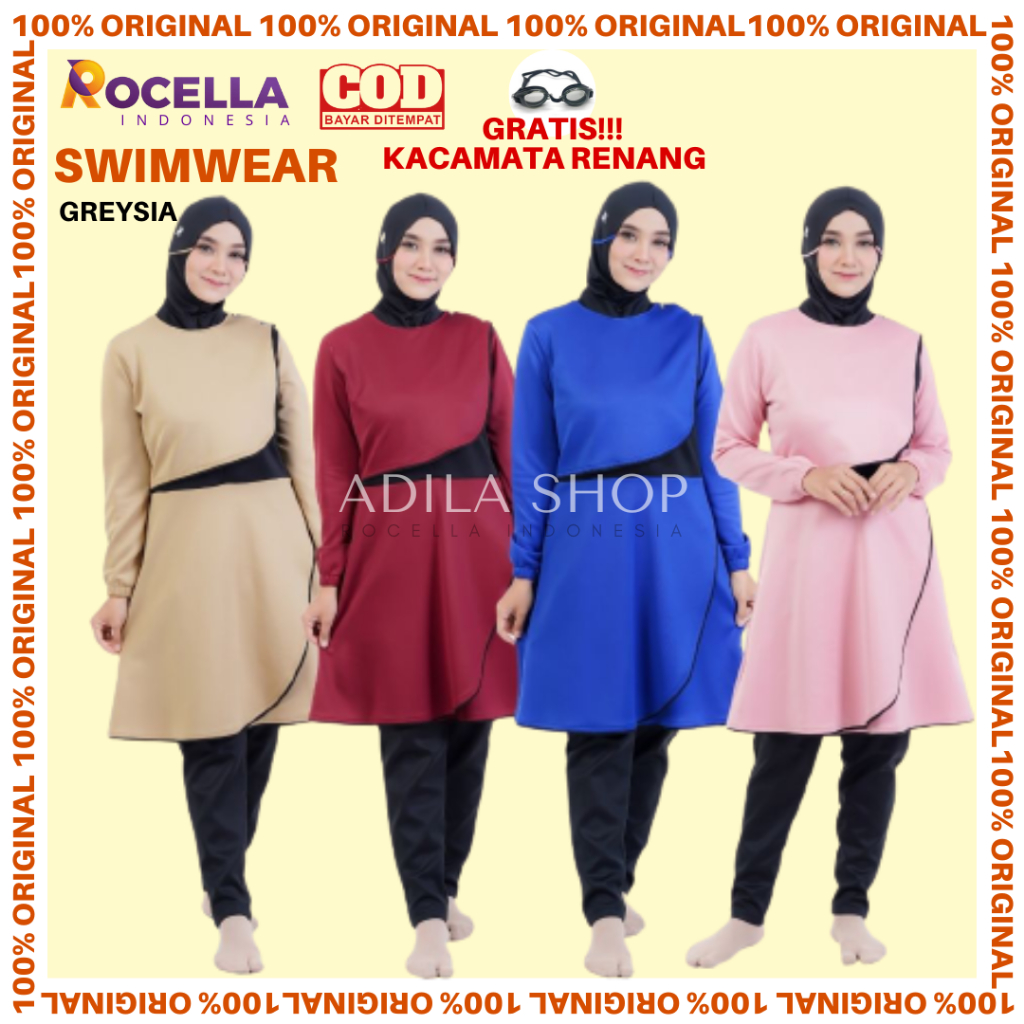 Rocella Swimwear Greysia Baju Renang Wanita Muslimah Setelan Renang Terusan Syari Baju Renang Syari