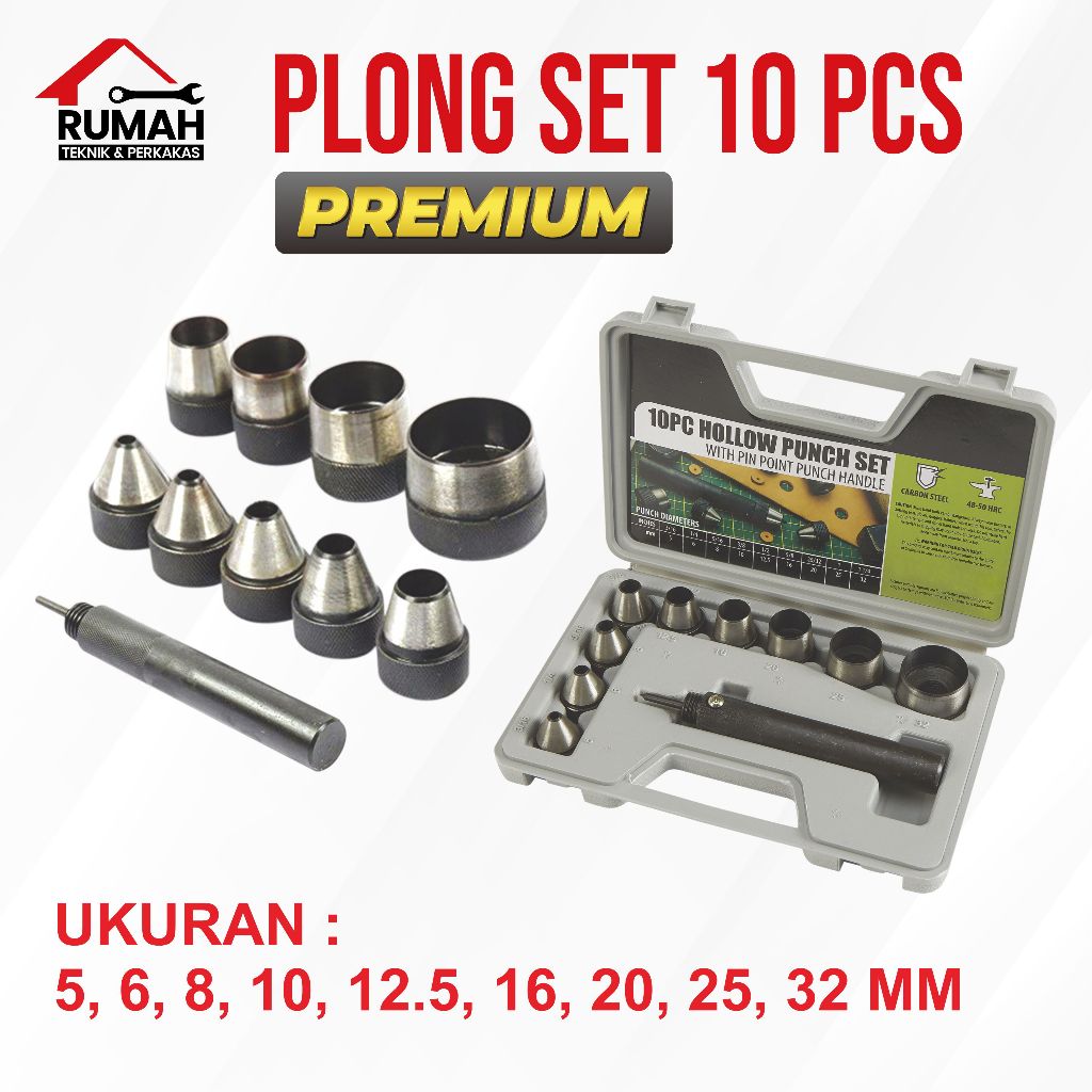 

(PREMIUM) PLONG SET 10 PCS / Hollow Punch / Alat Pelubang Lubang Kulit