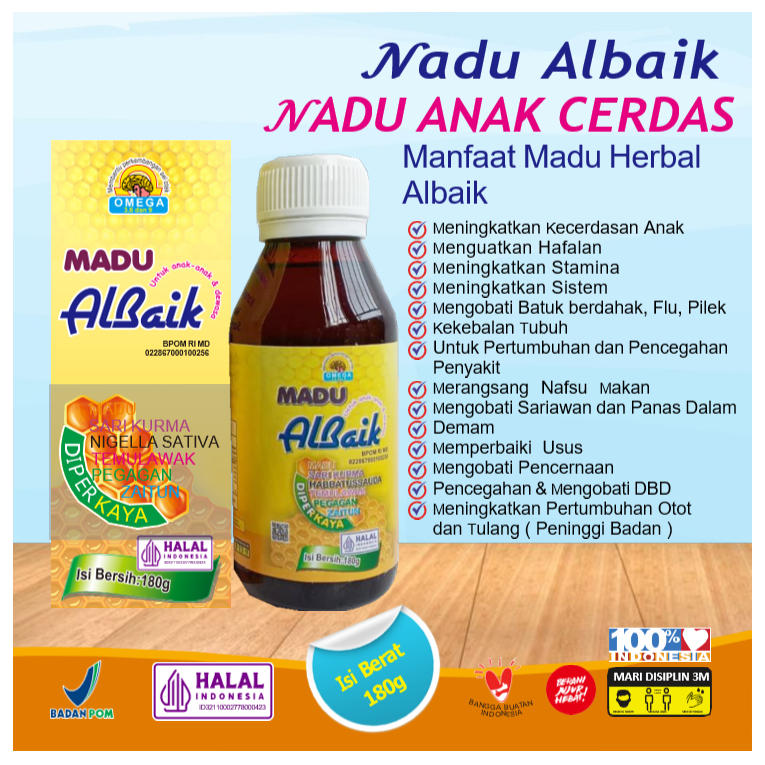 

MADU ANAK SPESIAL ALBAIK 180ML MENINGKATKAN NAFSU MAKAN DAN MEJAGA KESEHATAN TUBUH