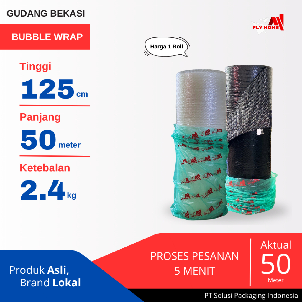

LINDU FLYHOME 1Roll Bubble Wrap Hitam Putih 2.4kg 125x50M Uk Besar Eco INSTAN