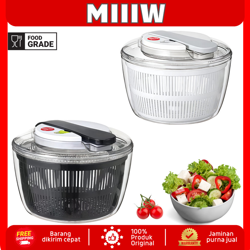 MIIIW Salad Spinner /Peniris dan Pengering Sayuran dan Buah Alat Pengering Sayur& Buah,Putar Manual.