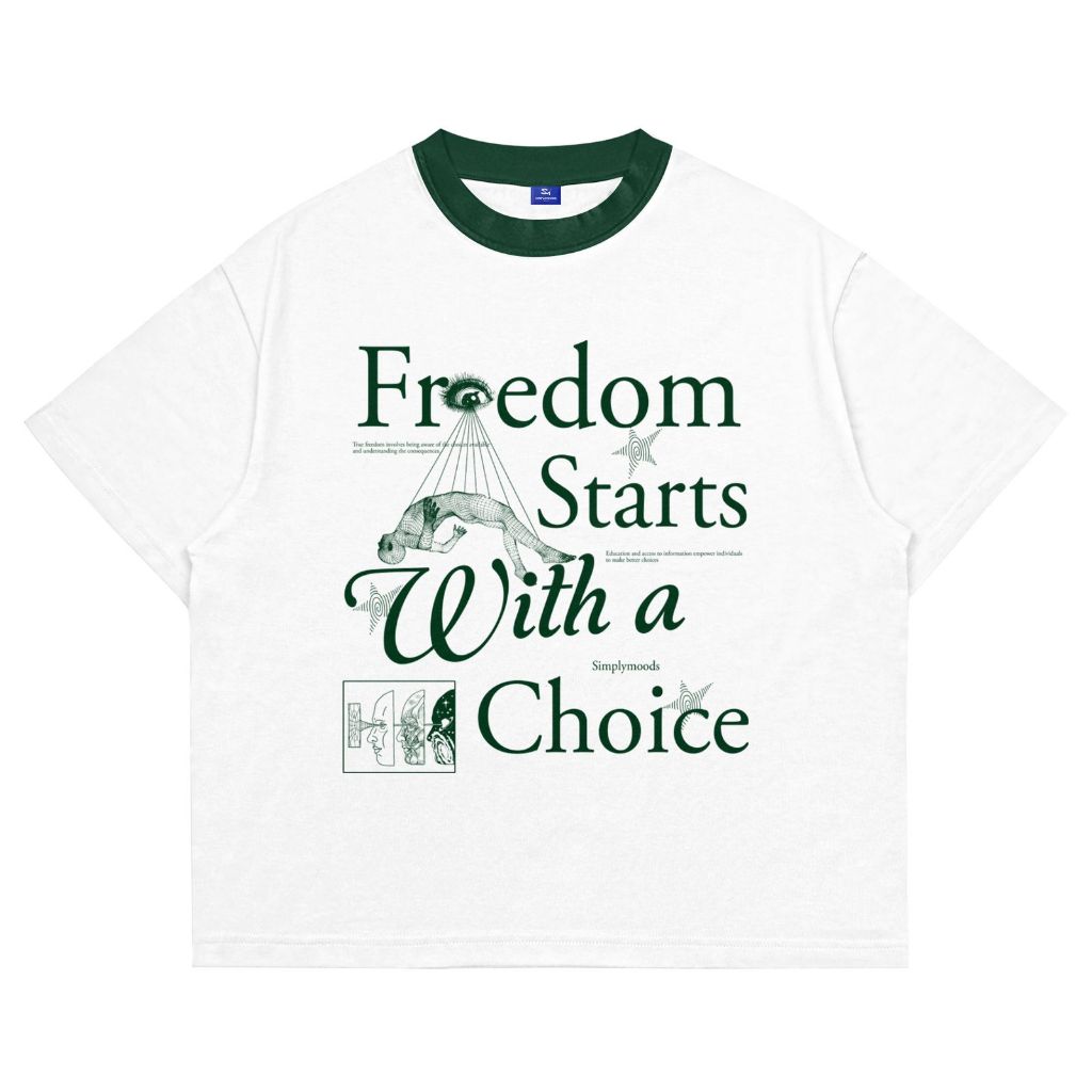 [Vogue Circle] Kaos Oversize Tshirt Distro SimpliMoods Freedom Star White Collar Pria Dan Wanita Cot