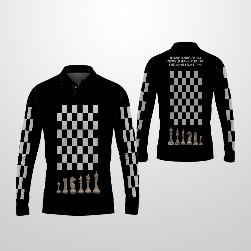 Kaos Baju Wangki/Kaos Polo Tangan Panjang Motif Catur Fullprint