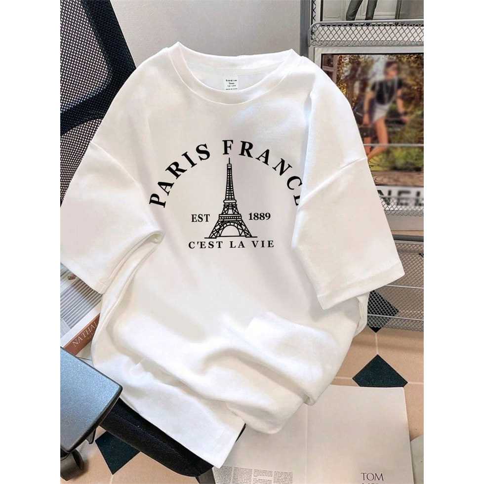 Kaos Oblong Pria Wanita Lengan Pendek dengan DTF Print Paris France Putih keren I  Kualitas Import 1