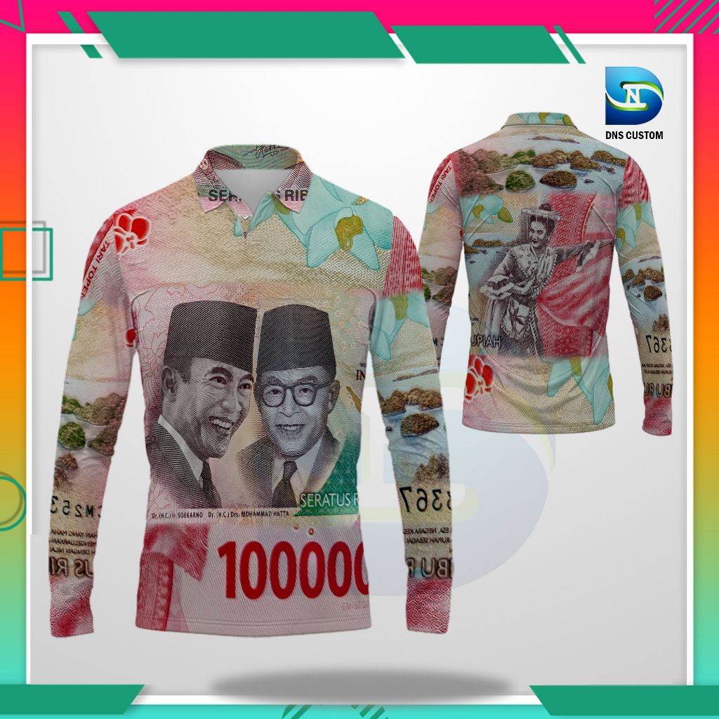 Baju Uang / Kaos Baju Jersey Unik Motif Uang 100 Ribu Custom Printing