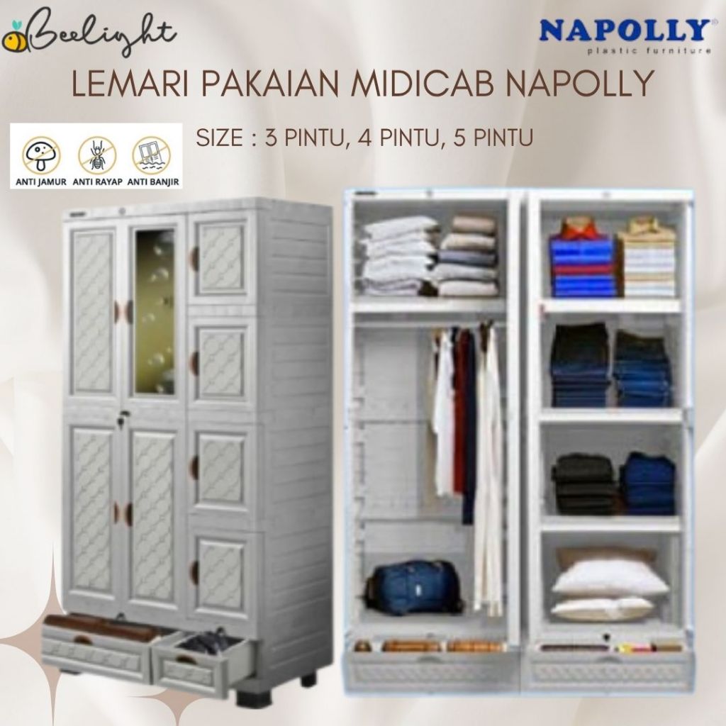NAPOLLY LEMARI PAKAIAN BAJU PLASTIK JUMBO BESAR GANTUNG KACA CERMIN KUNCI MIDICAB