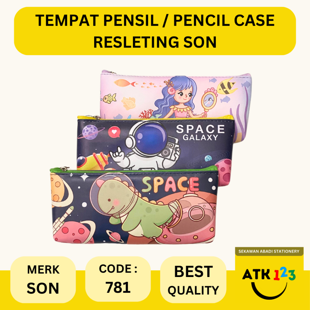 

Kotak Pensil Characther / Pencil Case Resleting SON-781 Marmaid / Dino / Space