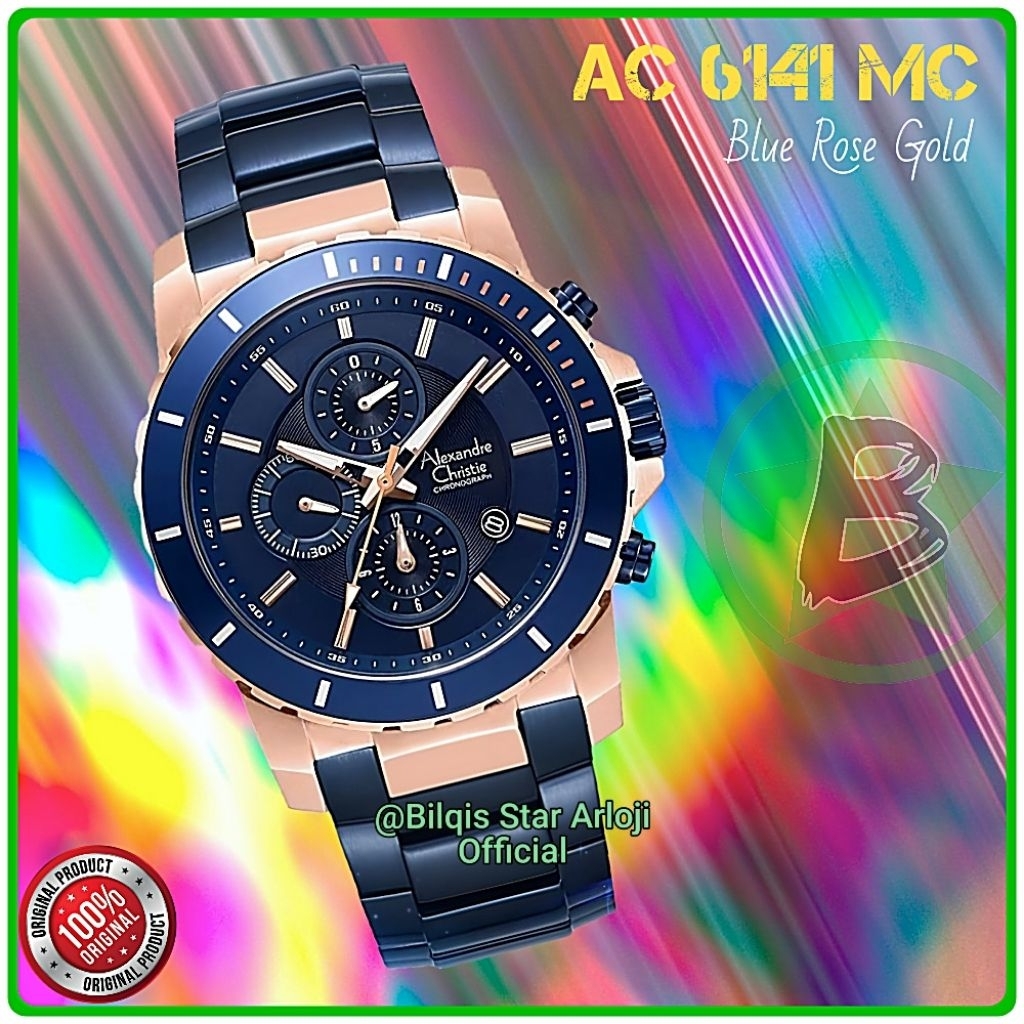 Alexaandre Christie Pria Ac 6141 Mc Tali Rantai Biru Rose Gold Original
