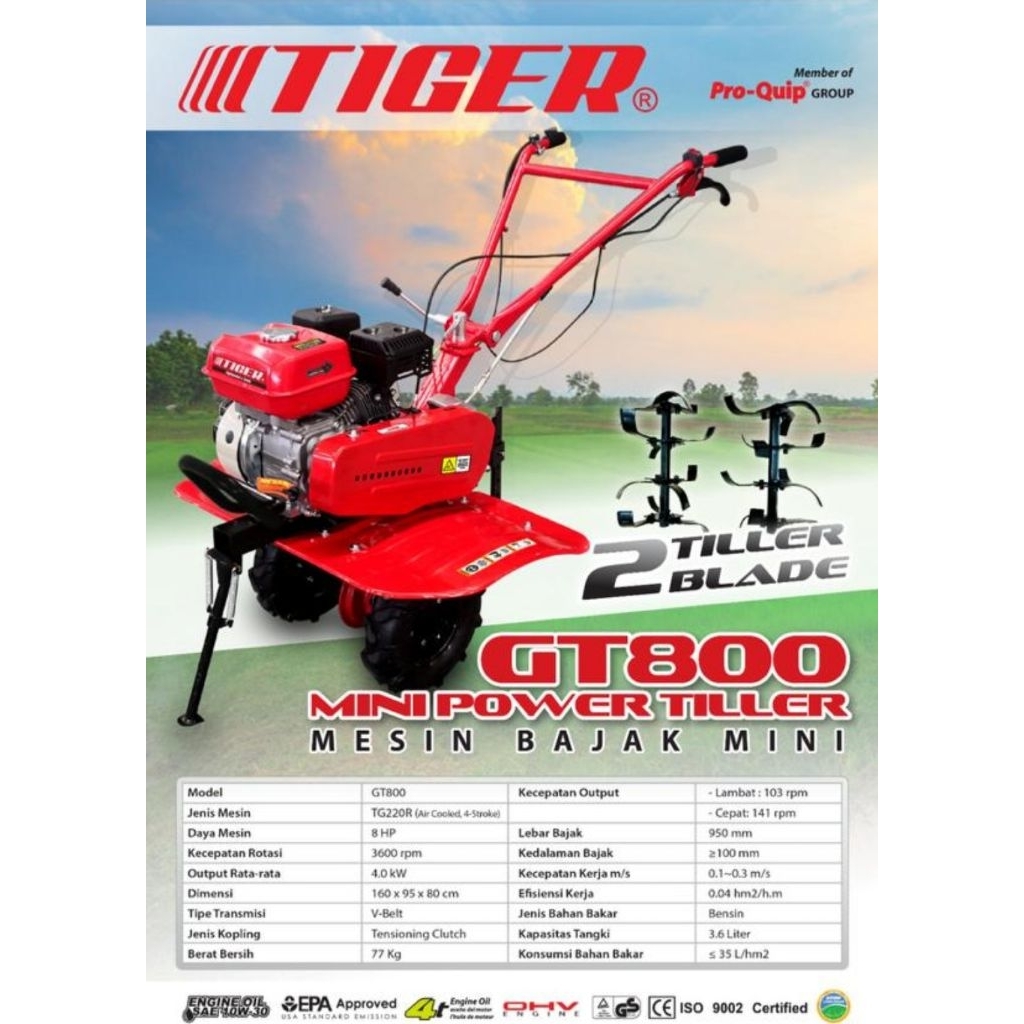 mini tiller TIGER GT800/ cultivator TIGER GT800 / traktor mini TIGER GT800