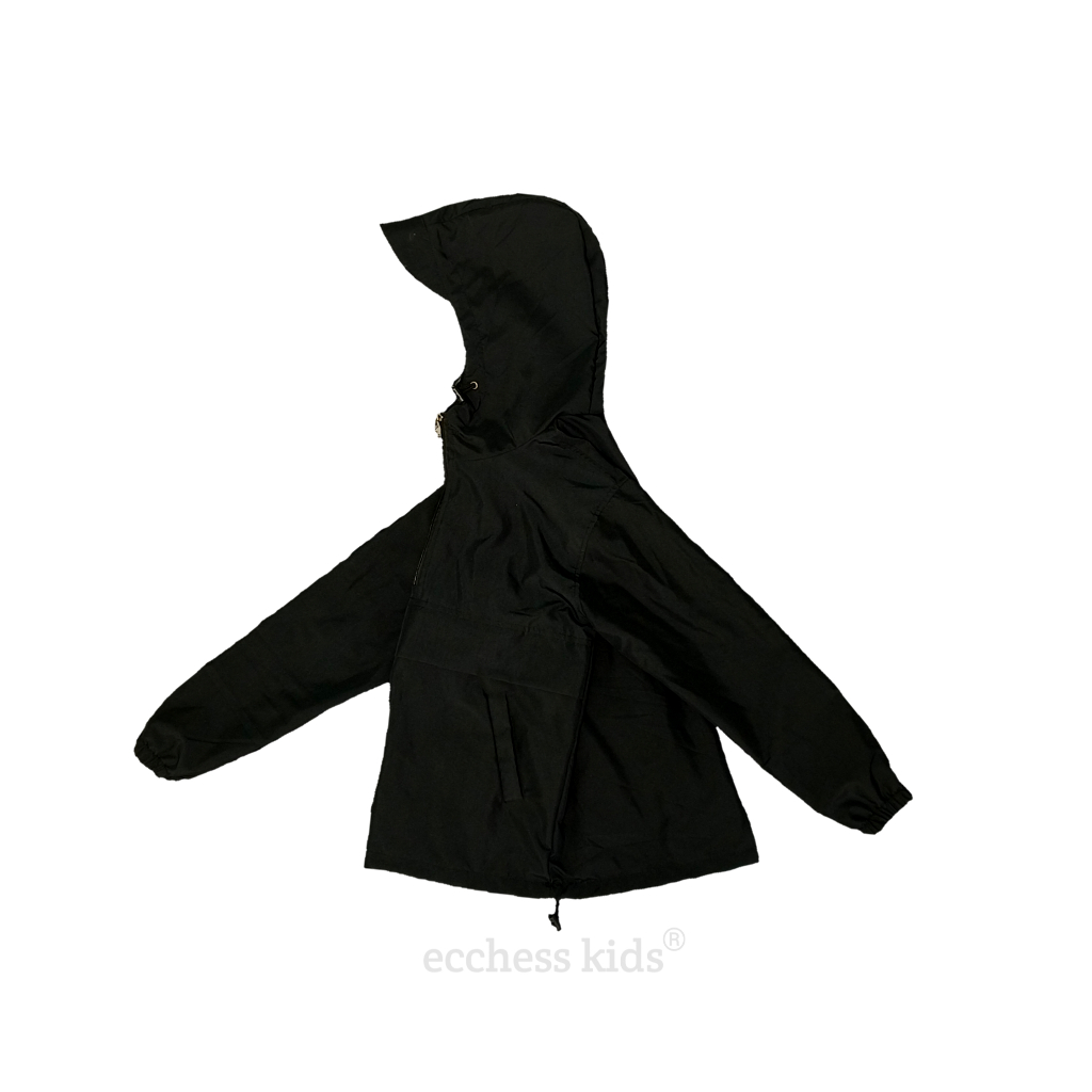 ECCHESSKIDS Jaket Anak Cagoule Gropcore Polos Waterproof Hitam Usia 5-13 Tahun Pria Wanita