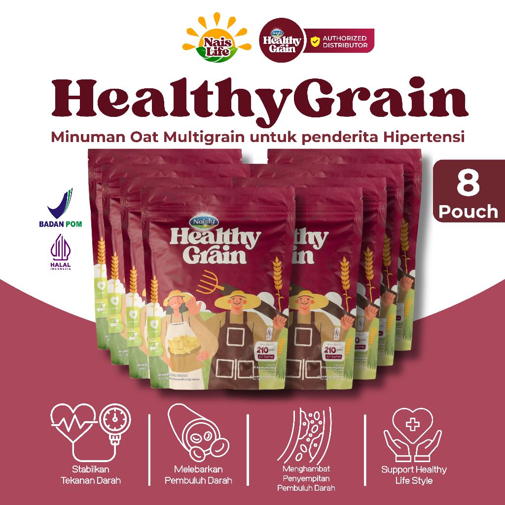 

HealthyGrain 8 Pouch Oat Multigrain Menurunkan Tekanan Darah Hipertensi Sertifikat BPOM & Halal MUI