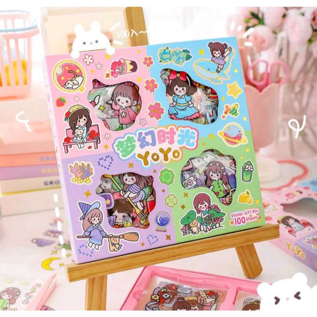 

(RDM) Stiker Momo Isi 100 Lembar Lucu Imut 2D Aesthetic Dekorasi Pelangi Warna Warni Kartun sticker