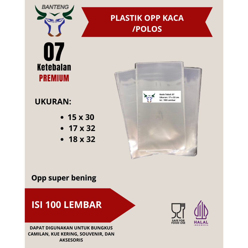 PLASTIK OPP BANTENG KODE TEBAL 07 POLOS/TANPA LEM