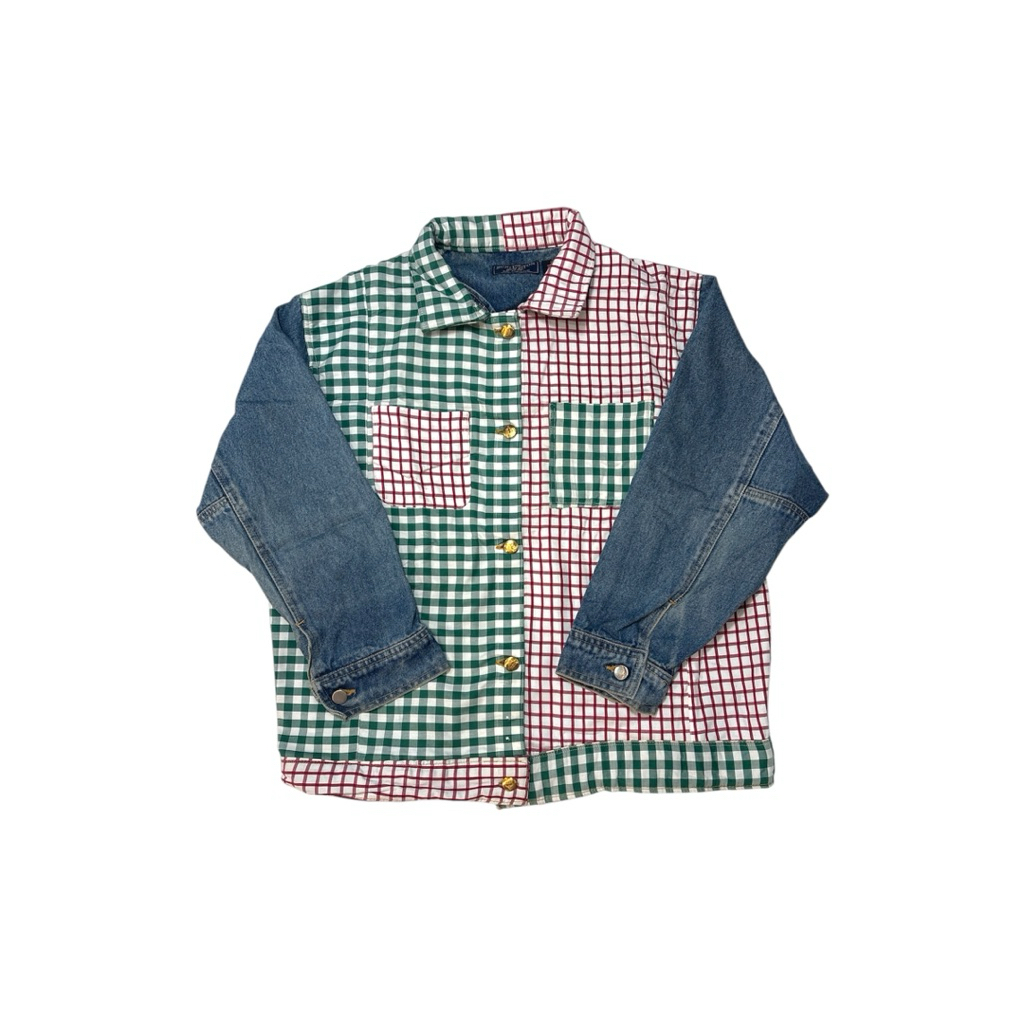 JACKET DENIM REWORKED GREEN-RED