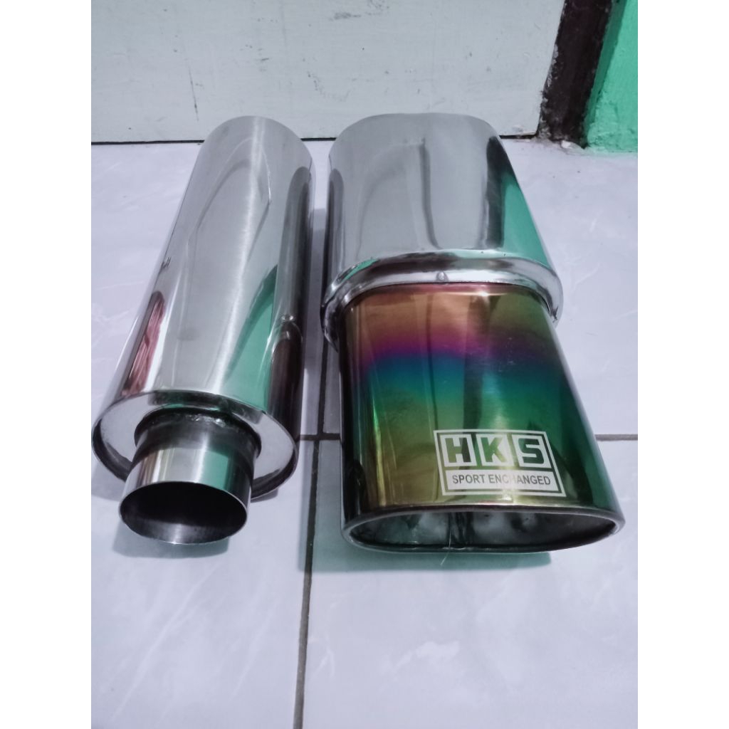 Knalpot Mobil HKS Kotak Warna+Resonator Full Stainless Type Suara Bass Bass Adem cocok digunakan unt