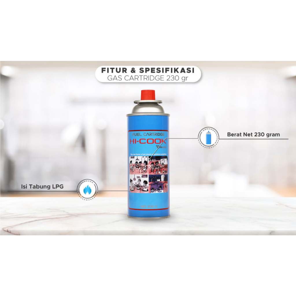Gas Kaleng HI COOK 230 Gram Untuk Refil Kompor Portable / Refill Gas Kaleng Mini