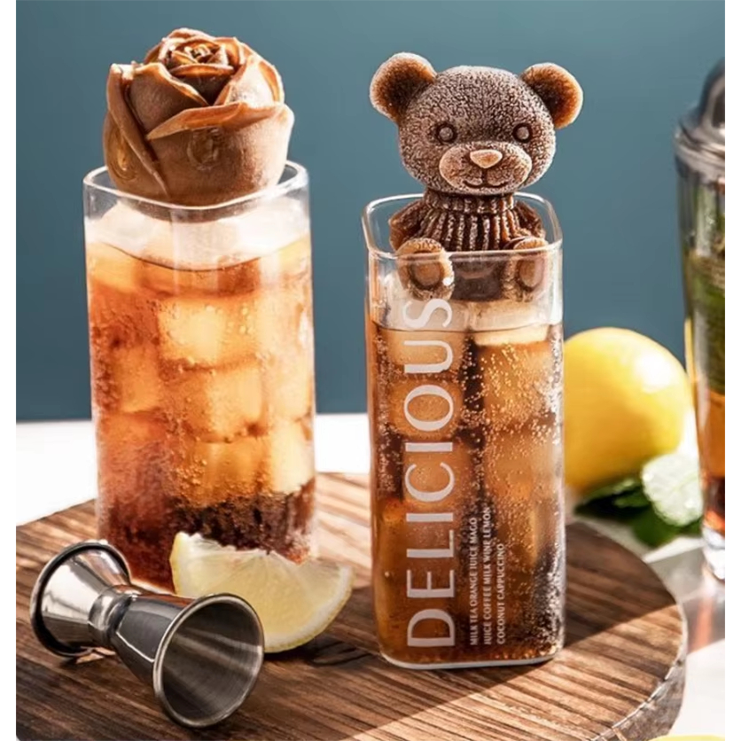 Cetakan Pembuat Es Batu Bentuk Beruang Bunga Mawar 3D Rose Bear Besar Kecil Cetakan Es Silikon Silicone Kisi Jelly Kopi Coklat Diy Fleksibel Anti Lengket Ide Usaha Bisnis Kopi Teh Coffee Shop Cafe Restoran Rumah Makan Dessert House Fancy ice cube mold
