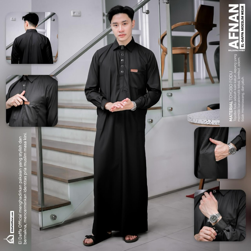 AFNAN Baju Koko Jubah Pria Toyobo Fodu Import – Adem, Jatuh, Tidak Terawang - Gamis Muslim Modern